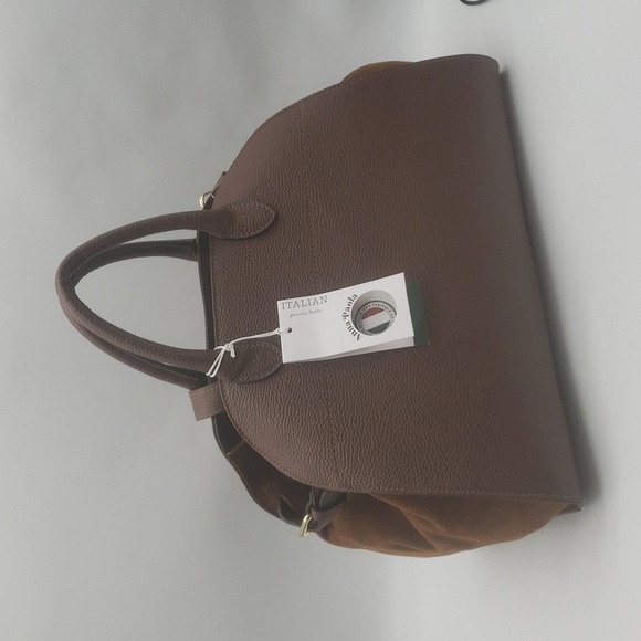 2047- Anna Paola Genuine Leather Brown Handbag Made In Italy NWT - Picture 2 of 12